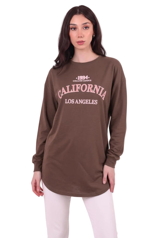 Kadın Eteği Oval 2Iplik Californıa Yazılı Sweat  Vizon
