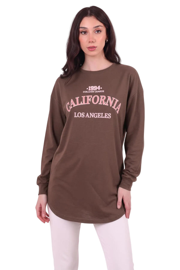 Kadın Eteği Oval 2Iplik Californıa Yazılı Sweat  Vizon