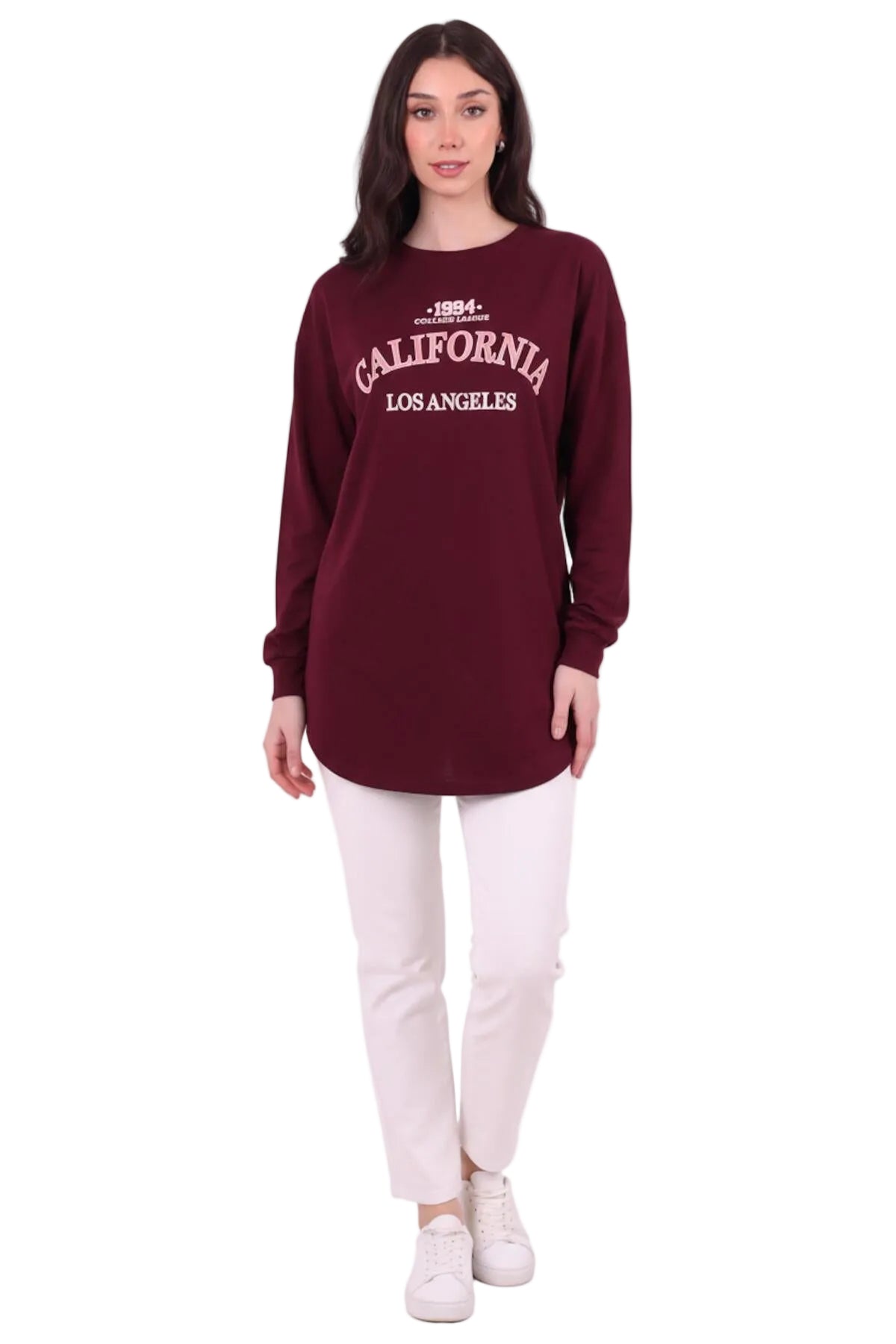 Kadın Eteği Oval 2Iplik Californıa Yazılı Sweat  Bordo