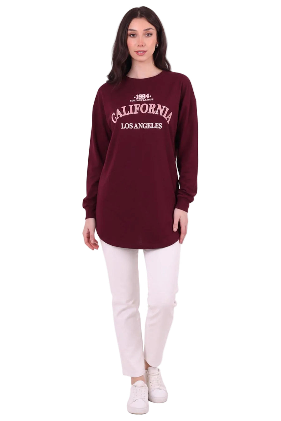 Kadın Eteği Oval 2Iplik Californıa Yazılı Sweat  Bordo