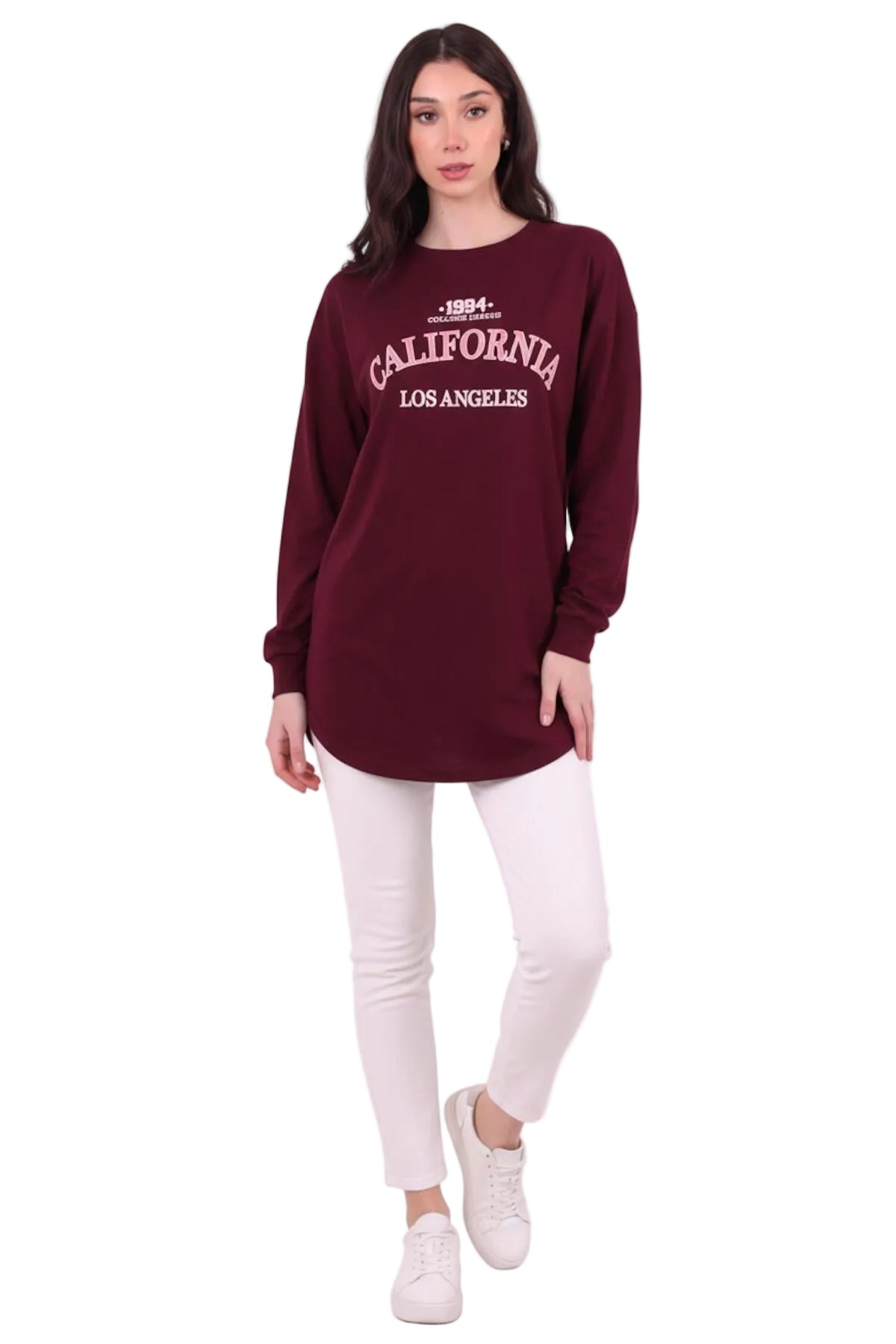 Kadın Eteği Oval 2Iplik Californıa Yazılı Sweat  Bordo
