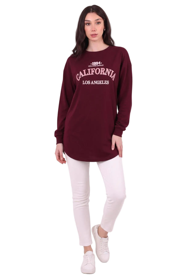 Kadın Eteği Oval 2Iplik Californıa Yazılı Sweat  Bordo