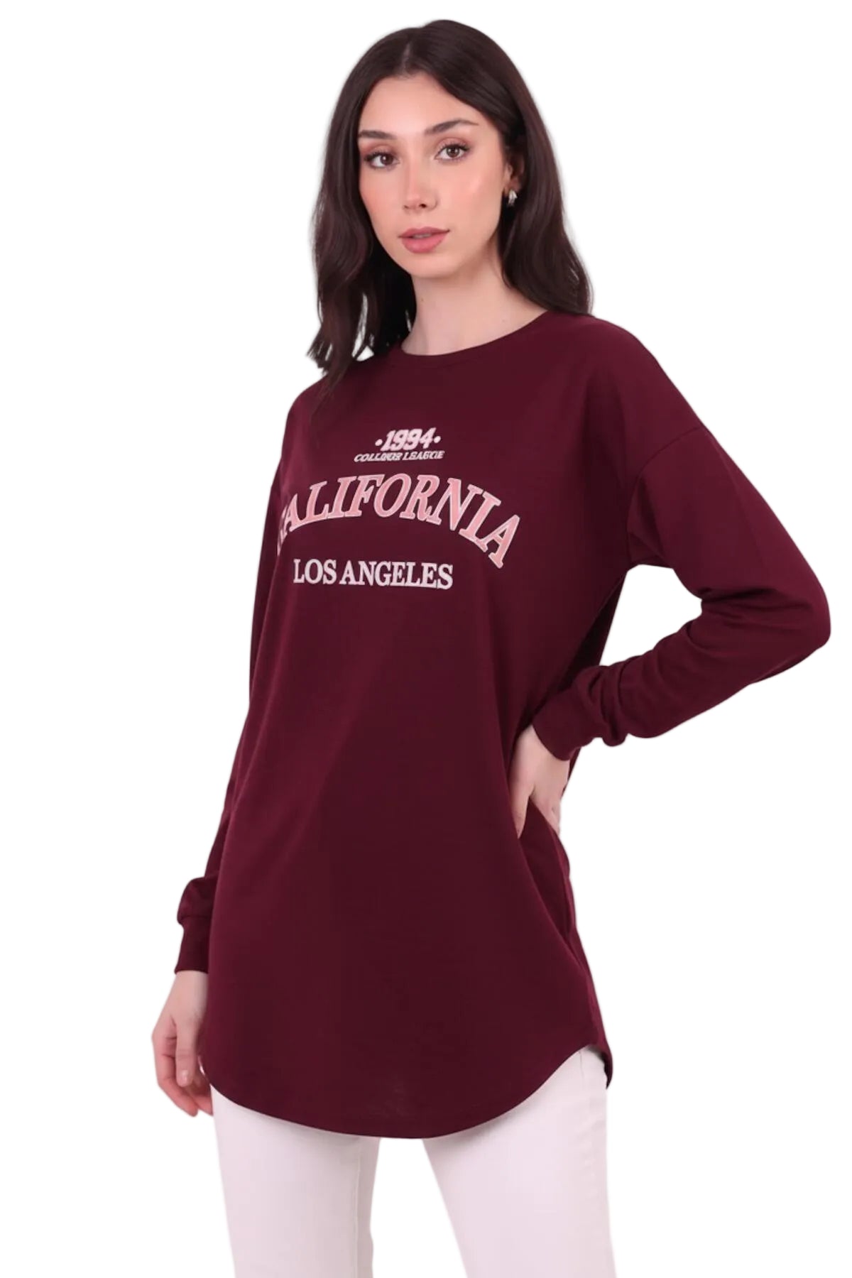 Kadın Eteği Oval 2Iplik Californıa Yazılı Sweat  Bordo