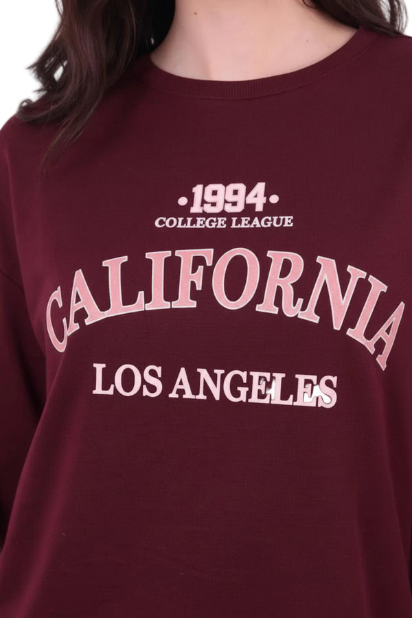 Kadın Eteği Oval 2Iplik Californıa Yazılı Sweat  Bordo