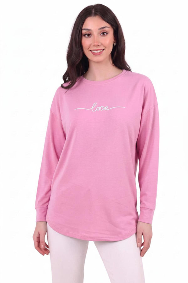Kadın Eteği Oval 2Iplik Love Baskılı Sweat  Pembe