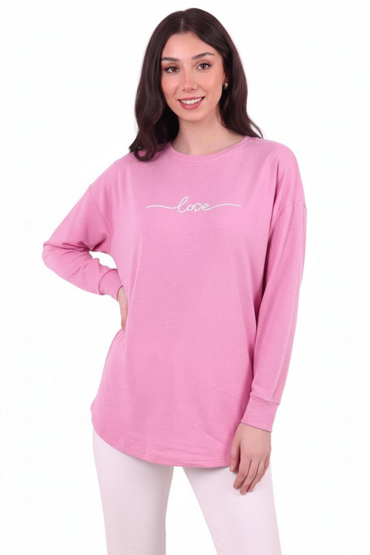 Kadın Eteği Oval 2Iplik Love Baskılı Sweat  Pembe