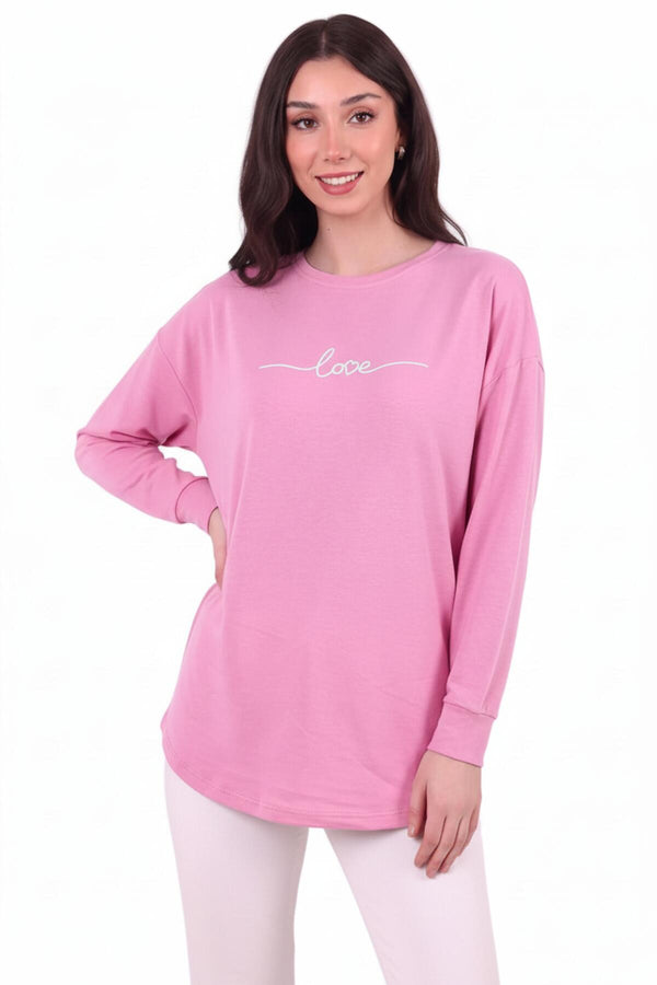 Kadın Eteği Oval 2Iplik Love Baskılı Sweat  Pembe