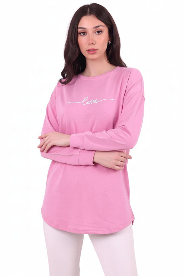 Kadın Eteği Oval 2Iplik Love Baskılı Sweat  Pembe