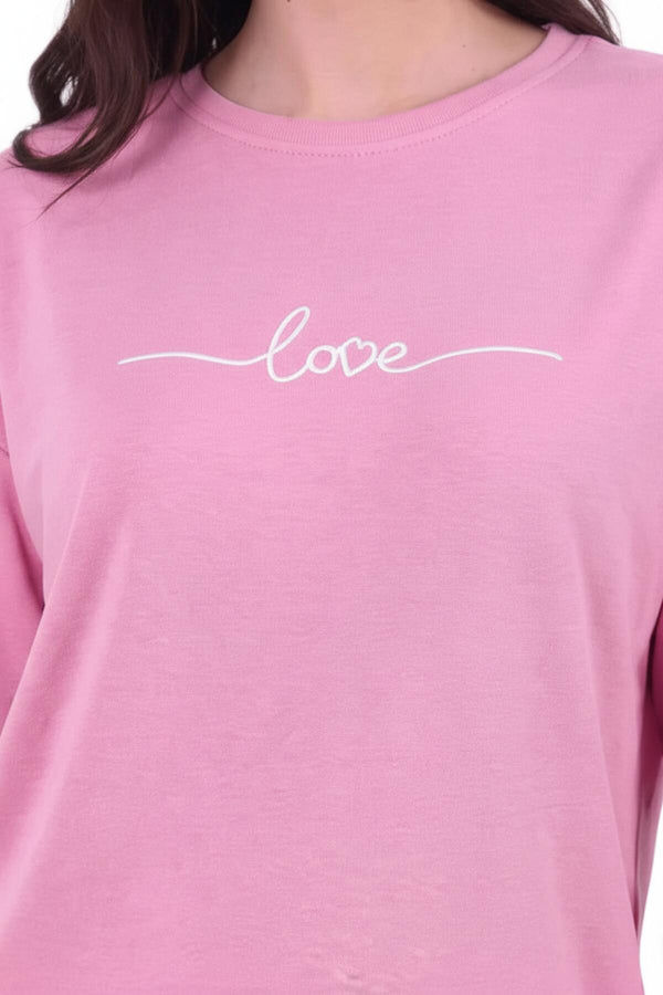Kadın Eteği Oval 2Iplik Love Baskılı Sweat  Pembe