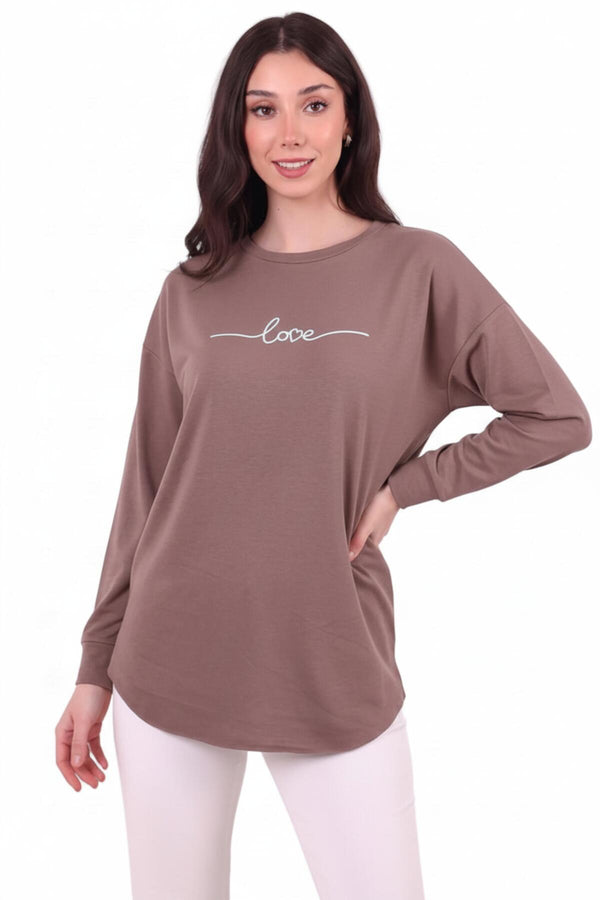 Kadın Eteği Oval 2Iplik Love Baskılı Sweat  Vizon