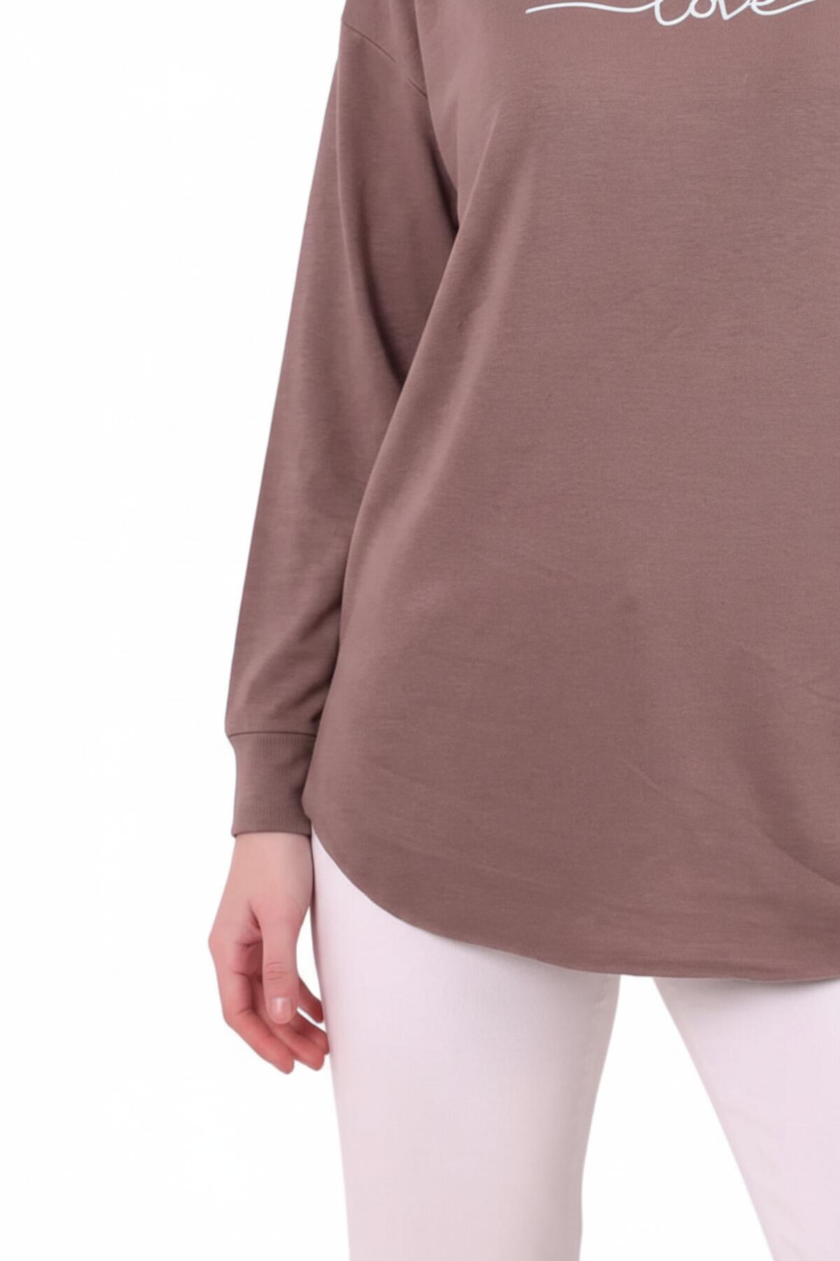 Kadın Eteği Oval 2Iplik Love Baskılı Sweat  Vizon