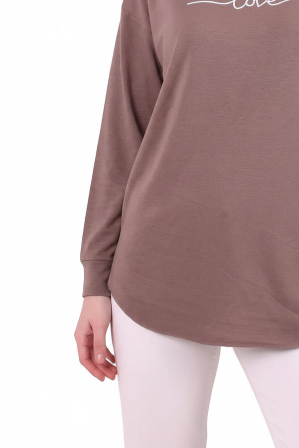 Kadın Eteği Oval 2Iplik Love Baskılı Sweat  Vizon