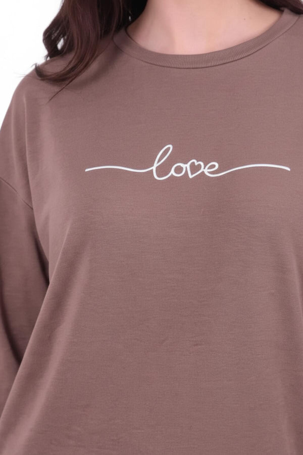 Kadın Eteği Oval 2Iplik Love Baskılı Sweat  Vizon