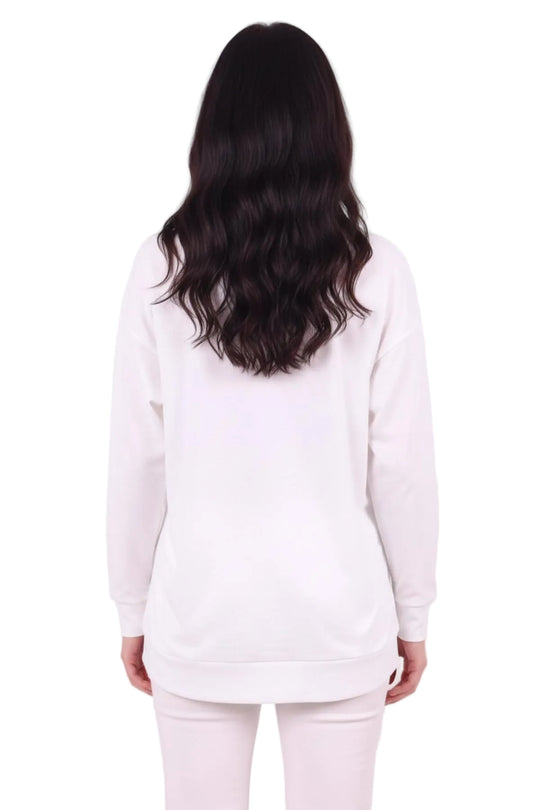 Kadın Eteği Oval 2Iplik Love Baskılı Sweat  Beyaz