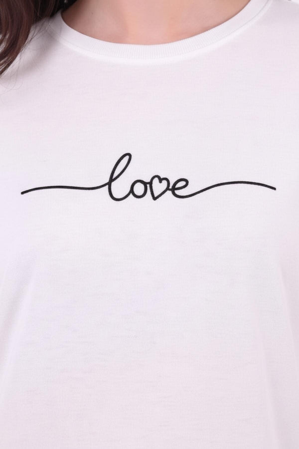 Kadın Eteği Oval 2Iplik Love Baskılı Sweat  Beyaz
