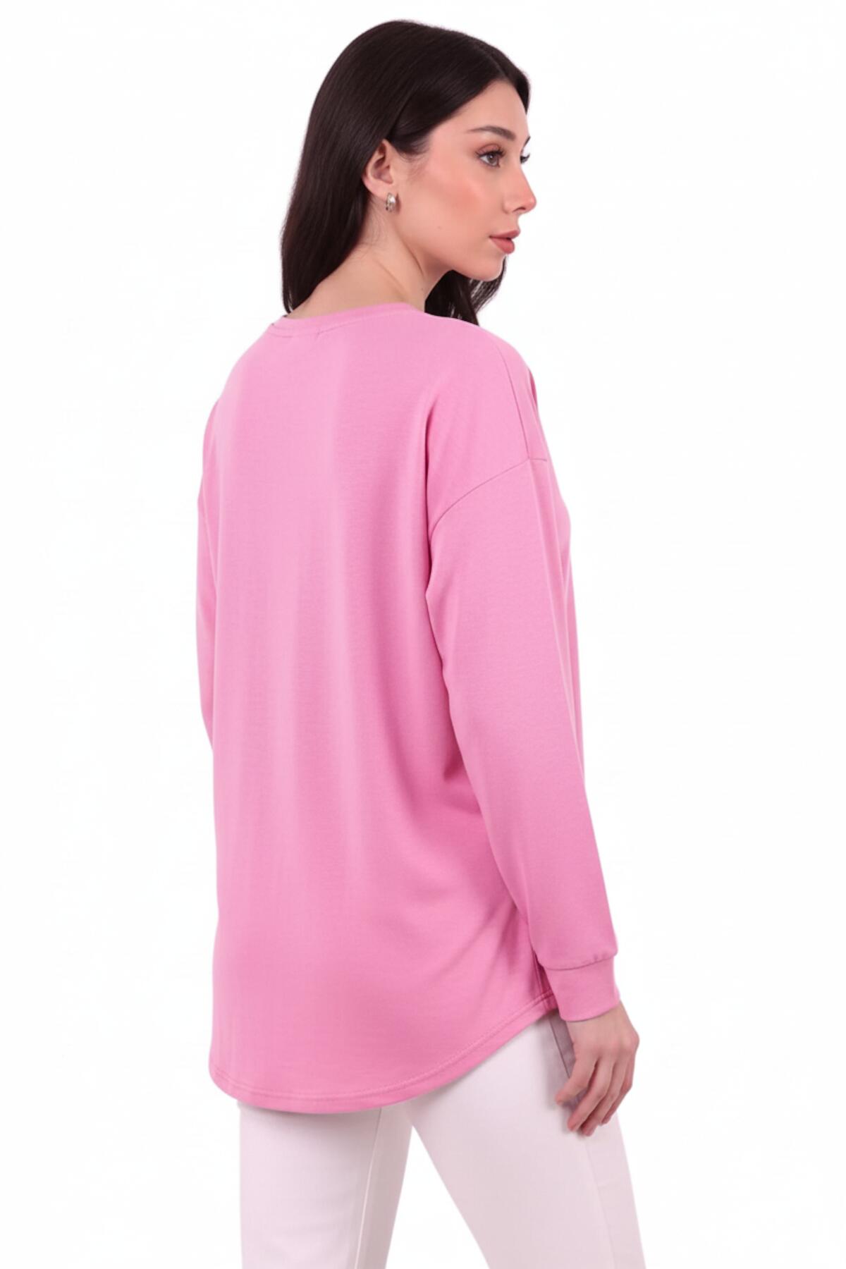 Kadın Eteği Oval 2Iplik Kalp Baskılı Sweat  Pembe