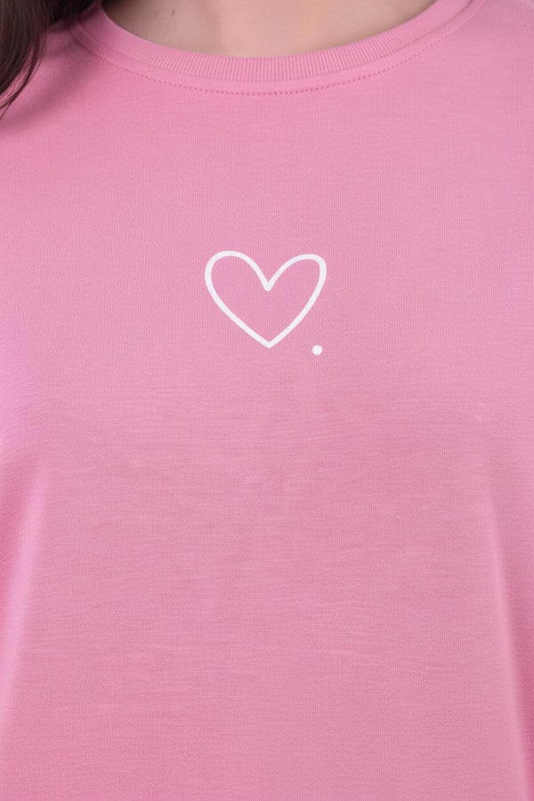 Kadın Eteği Oval 2Iplik Kalp Baskılı Sweat  Pembe