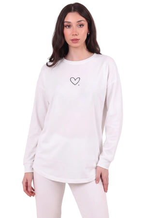 Kadın Eteği Oval 2Iplik Kalp Baskılı Sweat  Beyaz