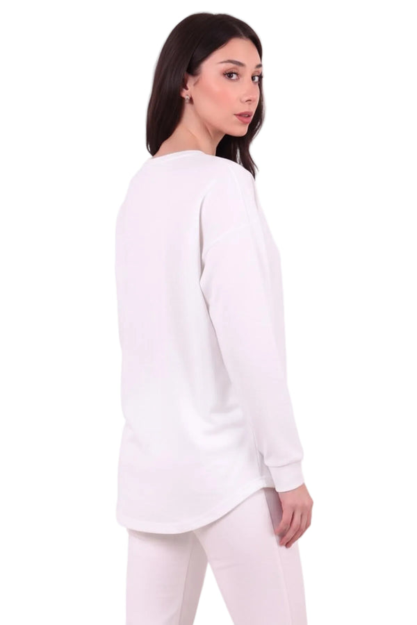Kadın Eteği Oval 2Iplik Kalp Baskılı Sweat  Beyaz
