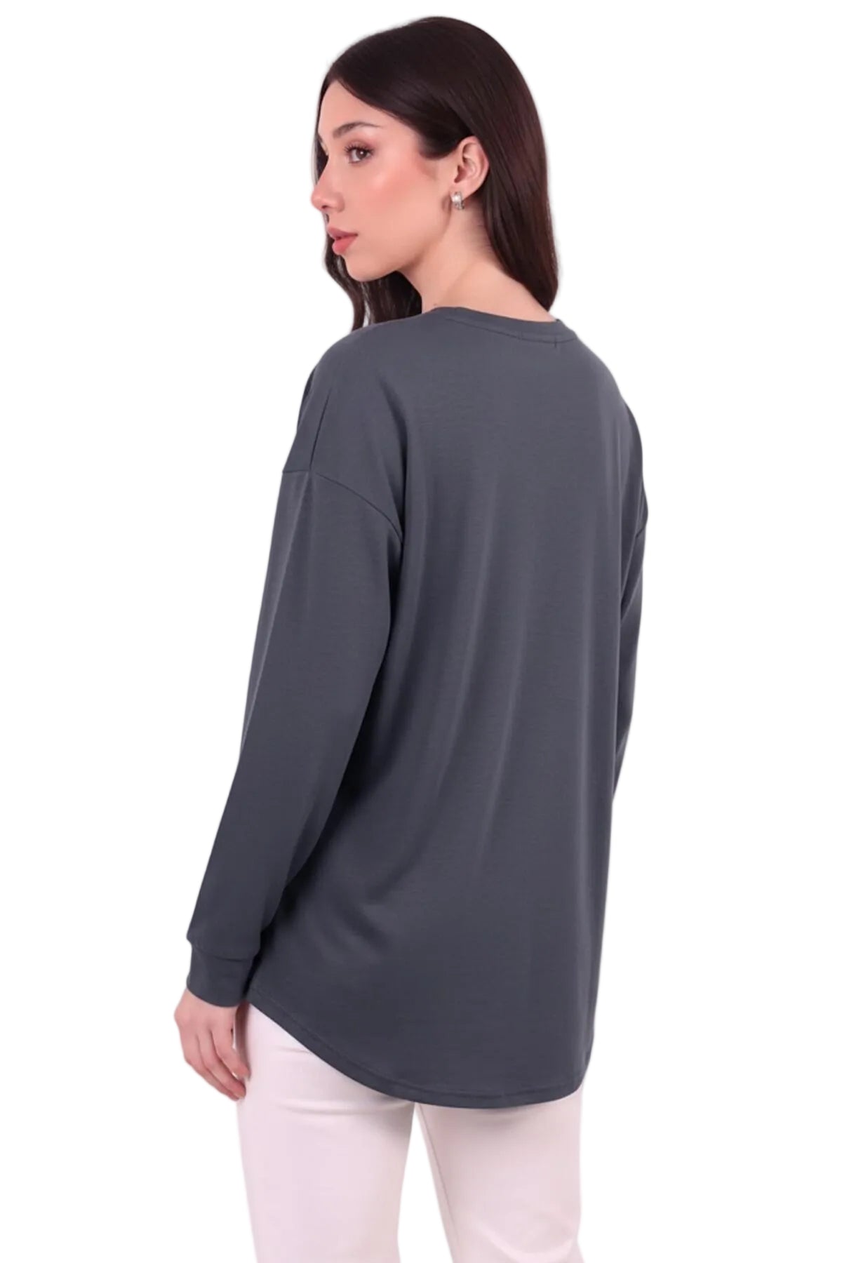 Kadın Eteği Oval 2Iplik Kalp Baskılı Sweat  Füme