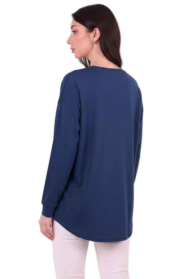 Kadın Eteği Oval 2Iplik Kalp Baskılı Sweat  Lacivert