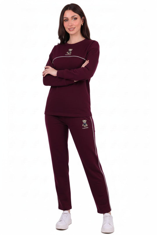 Kadın Ayıcıklı Arabiyeli Uzun Kol Takım  Bordo
