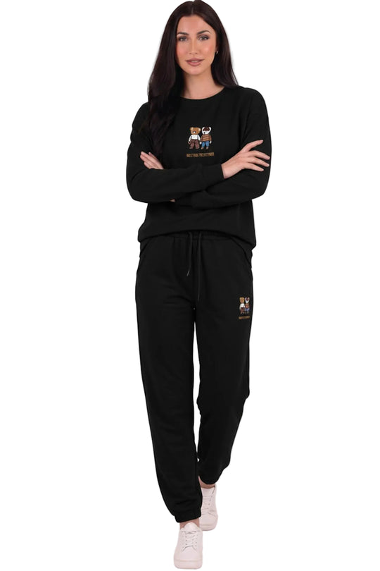 Kadın Çift Ayıcıklı Paça Lastikli Takım  Siyah