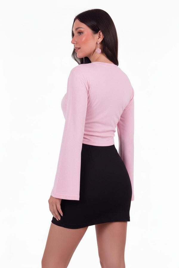 Kadın Yanları Lastikli Geniş Kol Bluz  Pembe