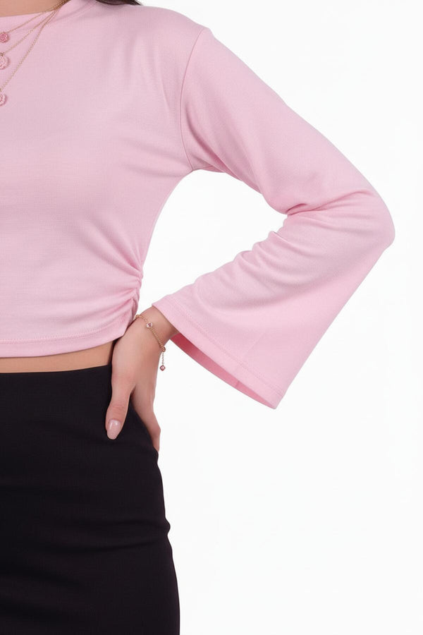 Kadın Yanları Lastikli Geniş Kol Bluz  Pembe