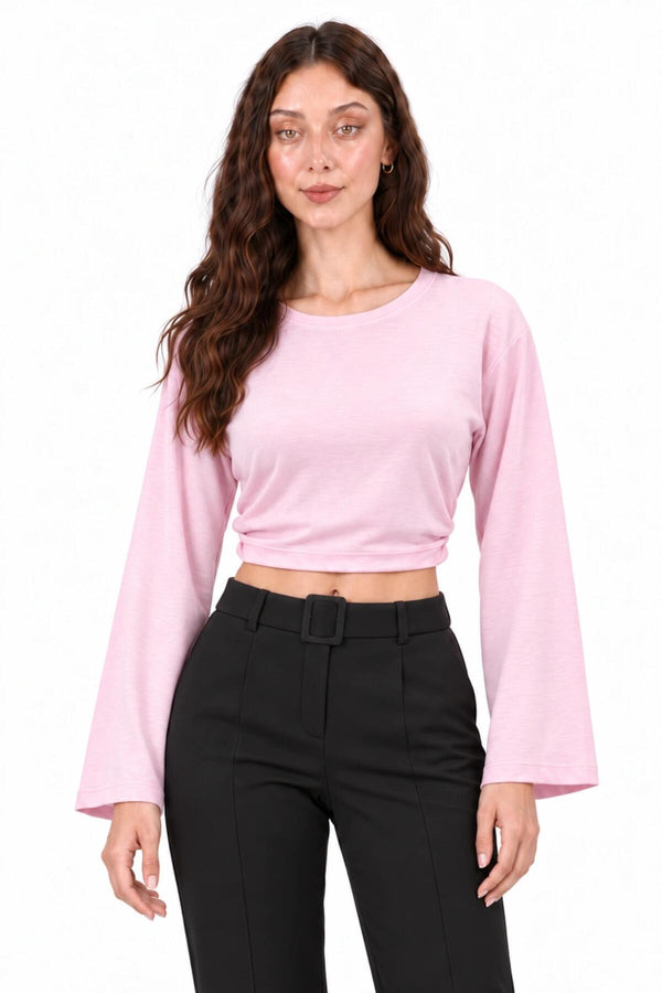 Kadın Yanları Lastikli Geniş Kol Bluz  Pembe