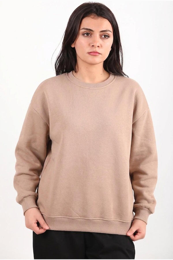 Kadın Bisiklet Yaka Sweat  Bej