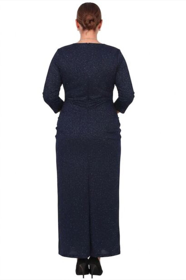 Büyük Beden Beli Aksesuarlı Uzun Abiye  Lacivert