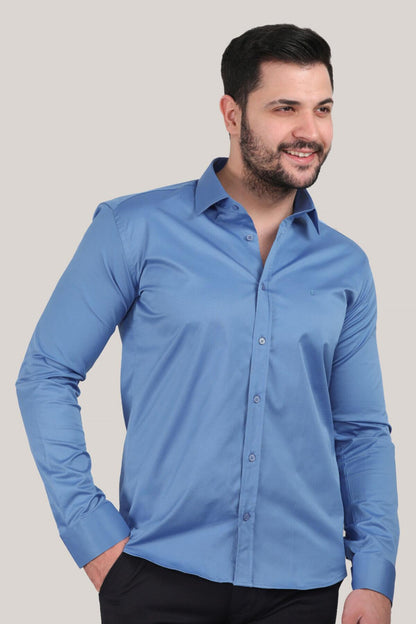 Erkek Saten Gömlek  Mavi