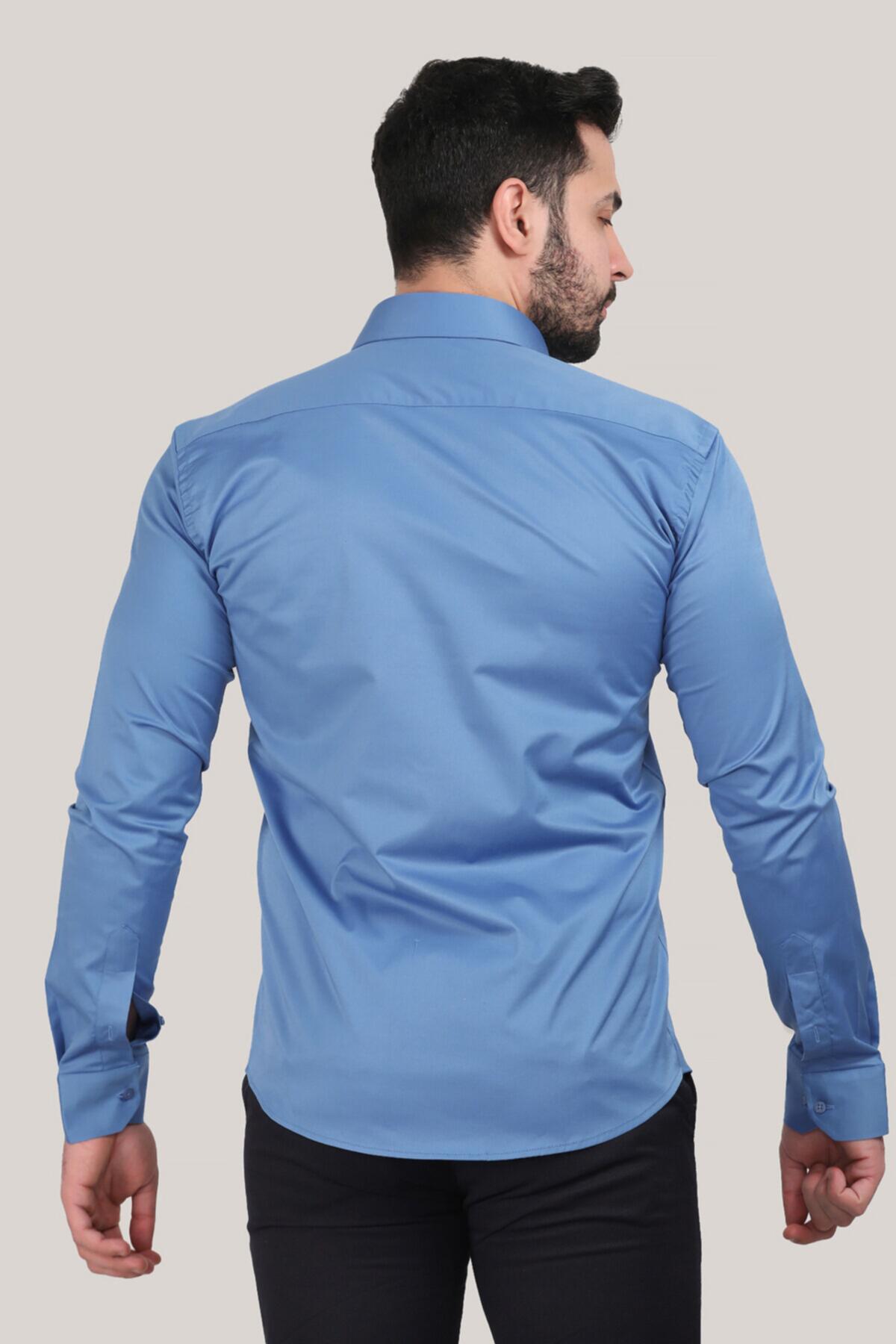 Erkek Saten Gömlek  Mavi