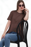 Kadın Tencel Garnili Bluz  Kahverengi