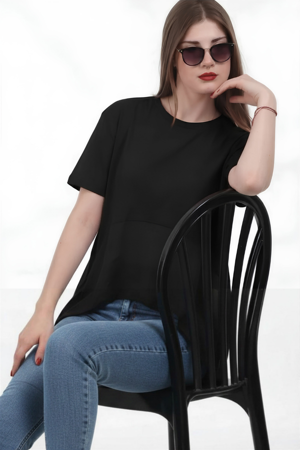 Kadın Tencel Garnili Bluz  Siyah