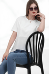 Kadın Tencel Garnili Bluz  Ekru