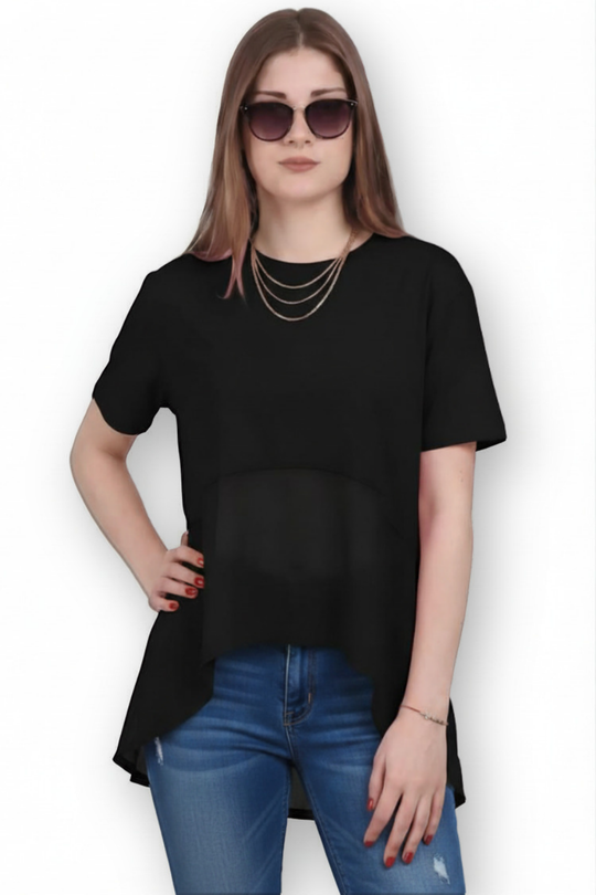 Kadın Tencel Garnili Bluz  Siyah