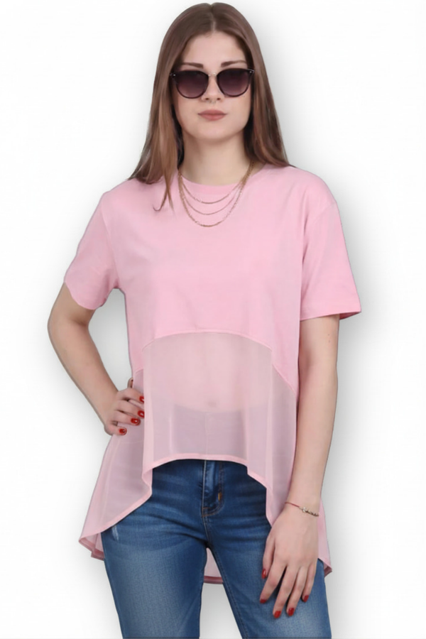 Kadın Tencel Garnili Bluz  Pembe