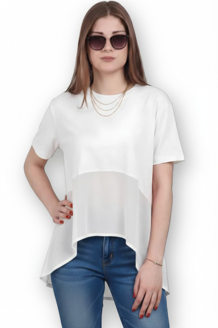 Kadın Tencel Garnili Bluz  Ekru