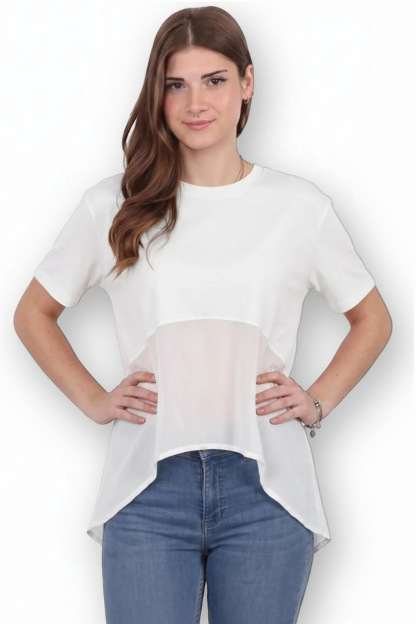 Kadın Tencel Garnili Bluz  Ekru