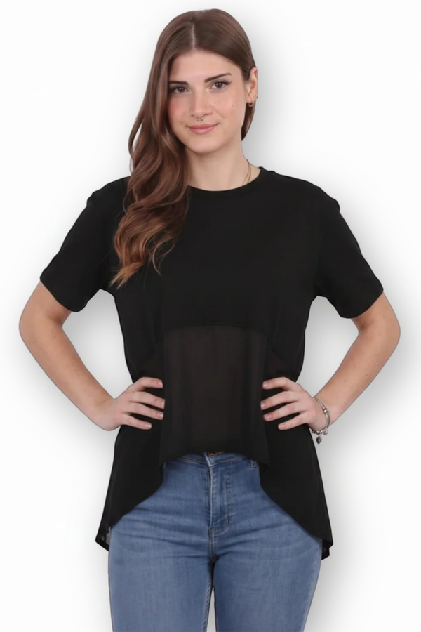 Kadın Tencel Garnili Bluz  Siyah