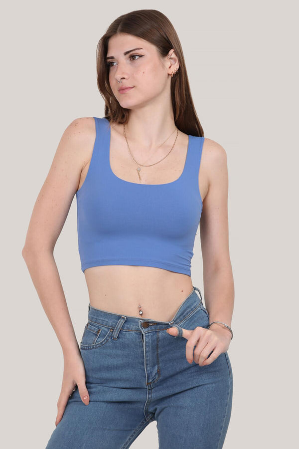 Kadın Askılı Crop Bluz  İndigo