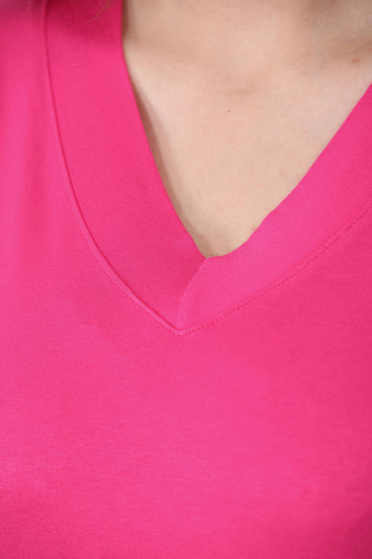 Kadın V Yaka T-Shirt  Fuşya