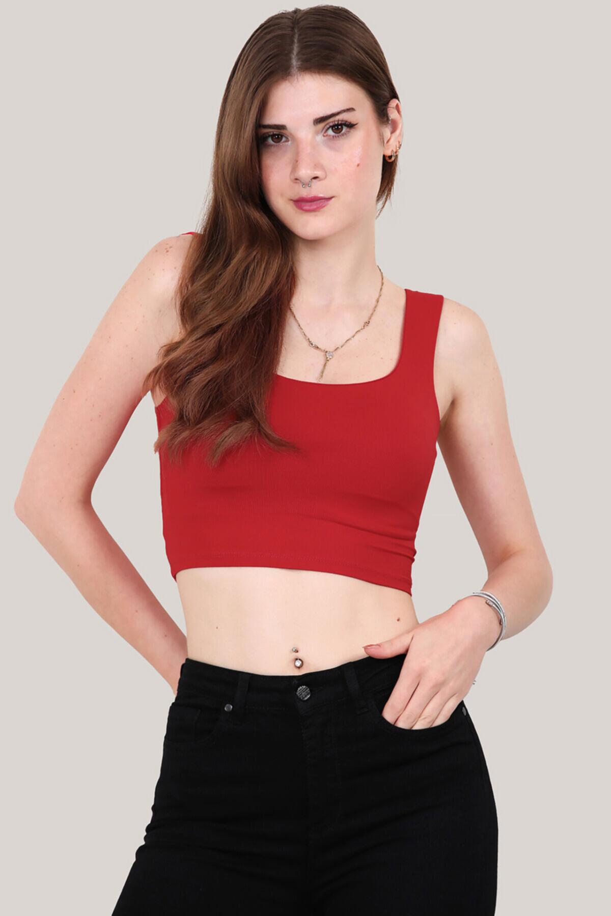 Kadın Askılı Crop Bluz  Kırmızı