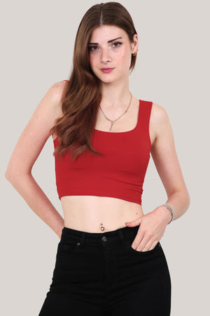 Kadın Askılı Crop Bluz Kırmızı - Ön Görünüm