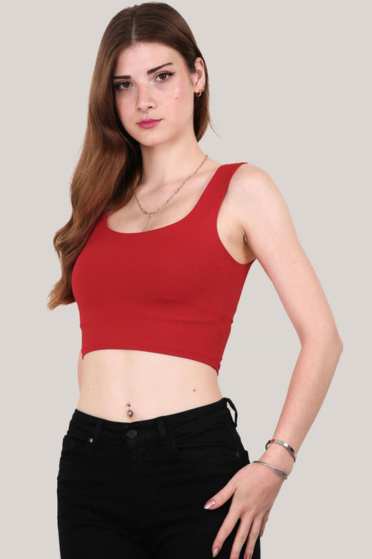 Kadın Askılı Crop Bluz  Kırmızı