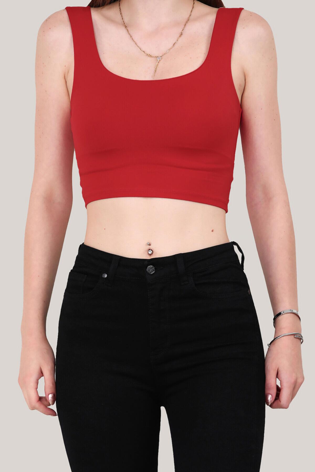 Kadın Askılı Crop Bluz  Kırmızı