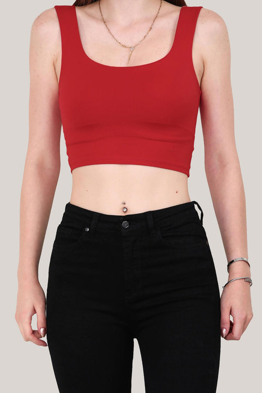 Kadın Askılı Crop Bluz  Kırmızı