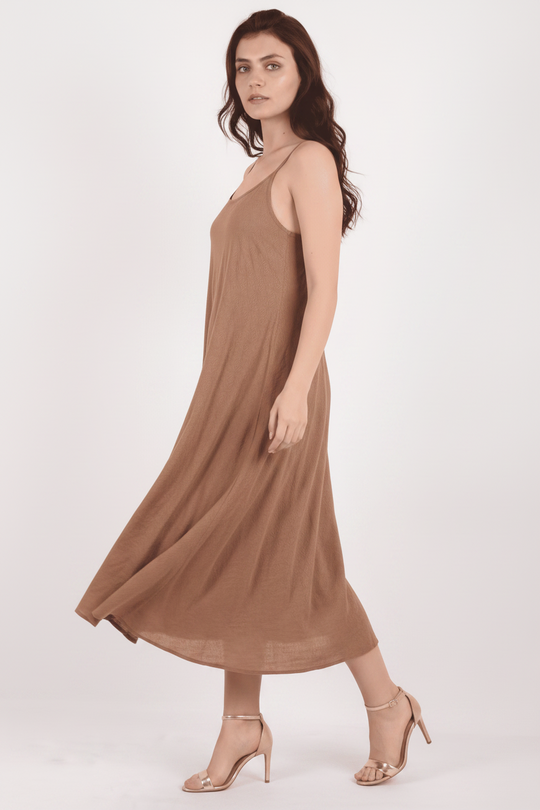 Kadın İp Askılı Elbise  Kahverengi